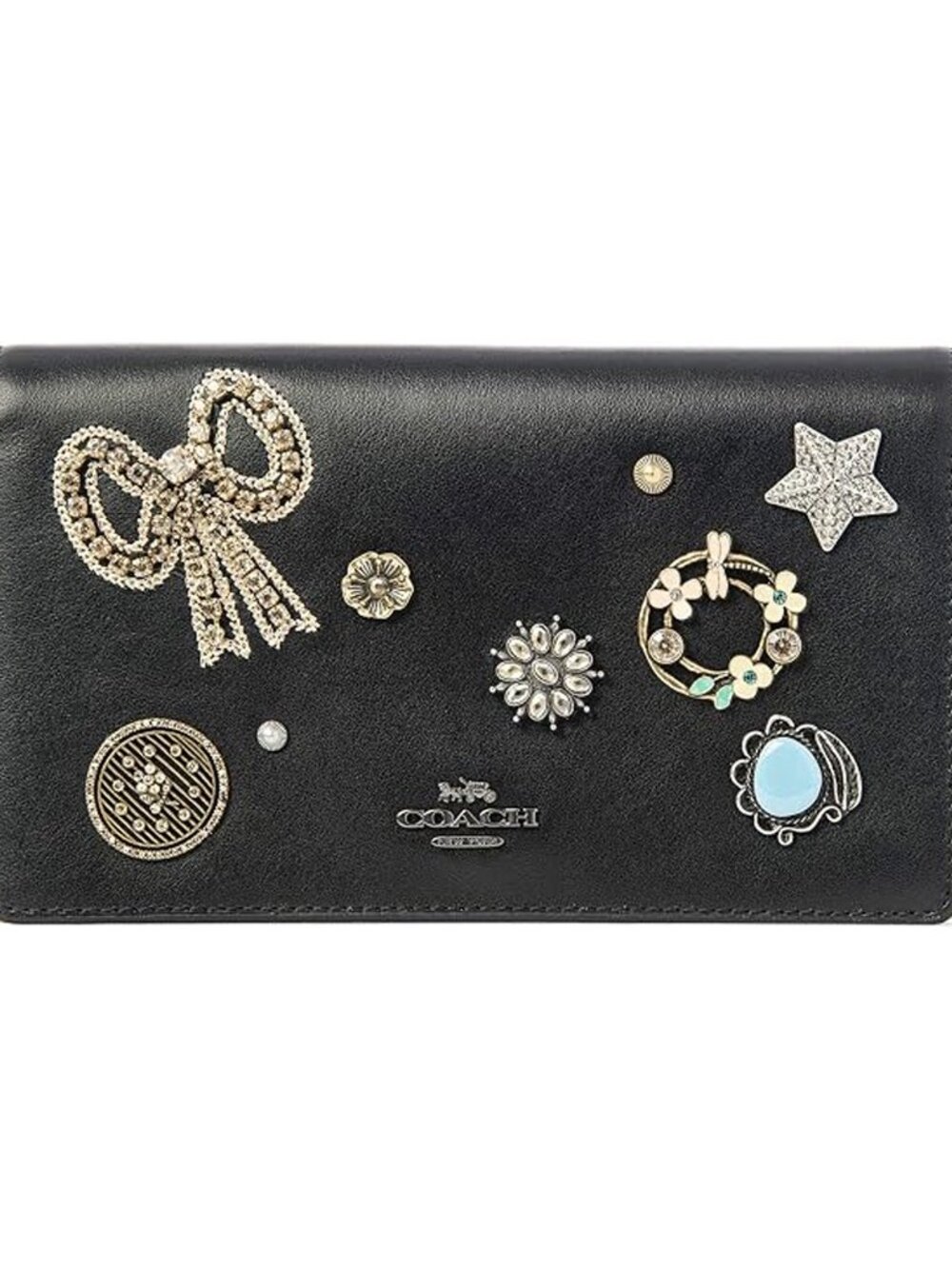 Coach Black Callie Foldover Clutch Vintage Jewelry Handbag Bag Black Purse NEW